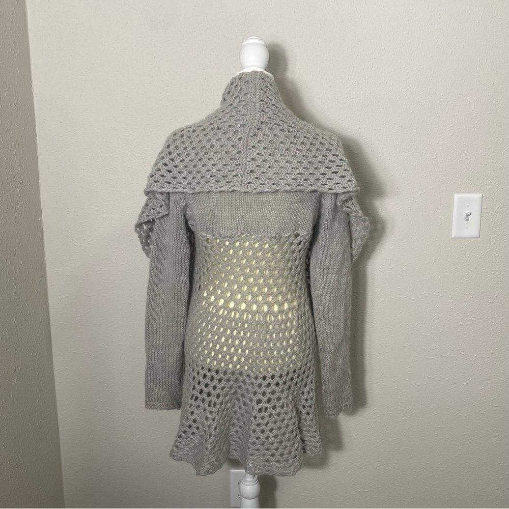 Elsamanda Wool/Mohair Blend Gray Open Knit Shawl Collar Cardigan Women's Size M - Picture 11 of 13